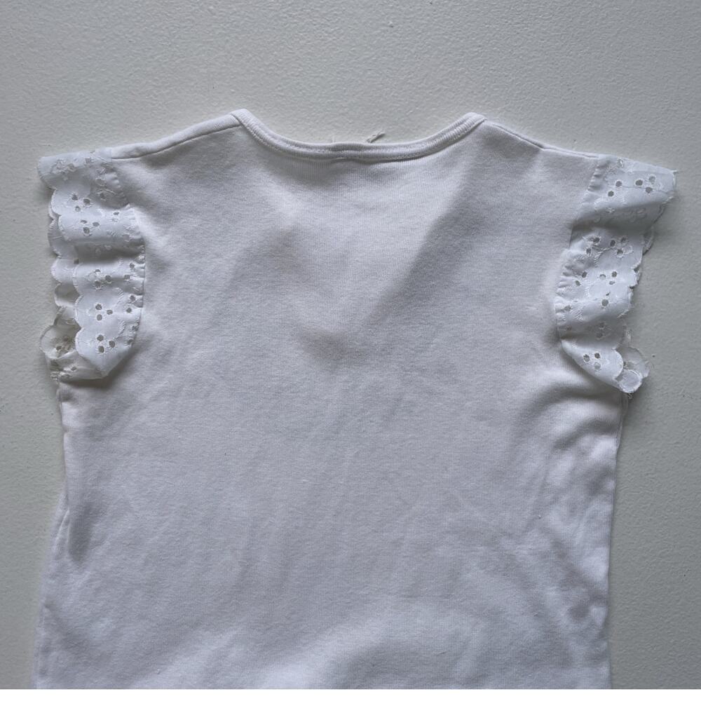 Vtg 70’s White Floral Cropped Ruffle Lace Crop Top Sz L Cotton Retro Boho Hippie - Picture 5 of 11